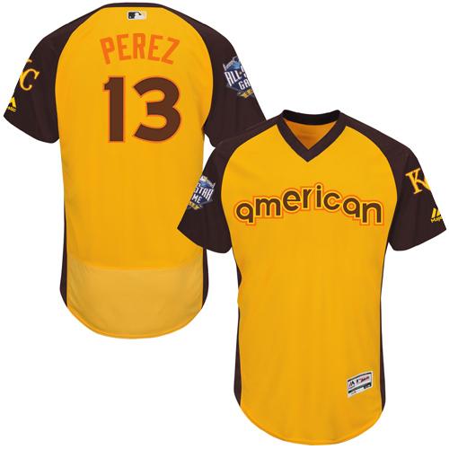 Royals #13 Salvador Perez Gold Flexbase Authentic Collection 2016 All-Star American League Stitched MLB Jersey - Click Image to Close